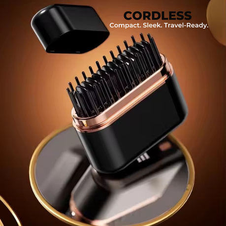 Portable Cordless Hair Straightener Brush - Black