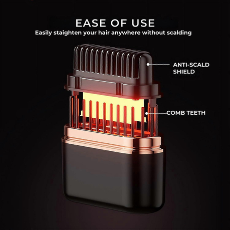 Portable Cordless Hair Straightener Brush - Black