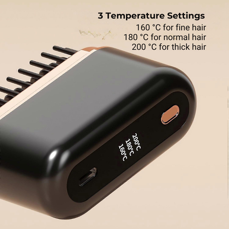 Portable Cordless Hair Straightener Brush - Black