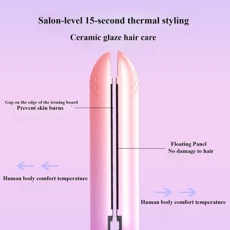 Dual Voltage Curling Heating Brush, 2 in 1 Straightening Curling Iron -Pink