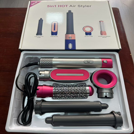 5-in-1 Hair Styling Iron, Professional Curling and Straightening Tool - Grey, Pink