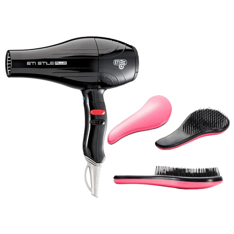 ETI Stile Plus Black Hairdryer 2,500W & Sarah Beauty S-Shaped Brush