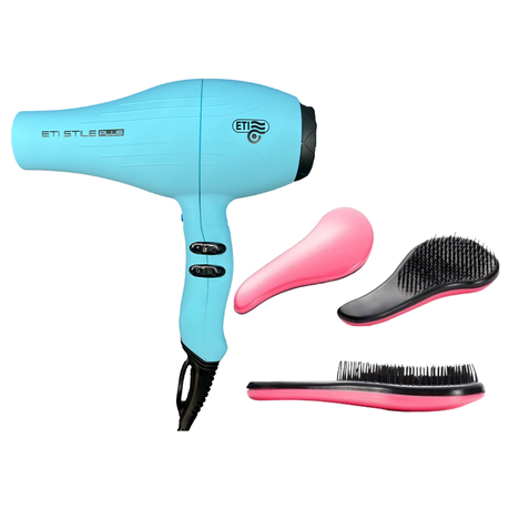 ETI Stile Plus Matte Blue Hairdryer 2,500W & Sarah Beauty S-Shaped Brush