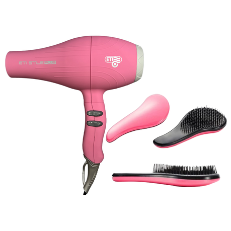 ETI Stile Plus Matte Pink Hairdryer 2,500W &Sarah Beauty S-Shaped Brush