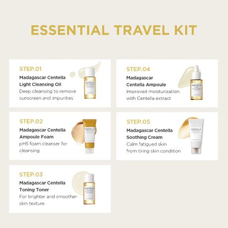 SKIN1004 Centella Cleanser, Face Serum, Toner, Soothing SkinCare Travel Set