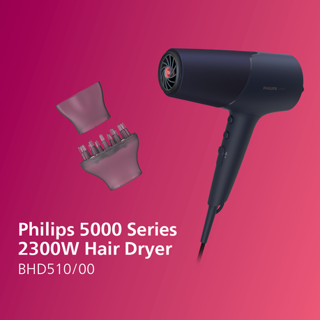 Philips 5000 Series 2300W Thermoshield Hair Dryer Blue, 2 Styling Nozzles