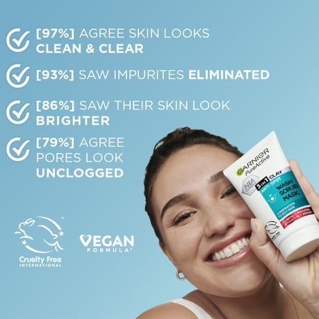 Garnier Pure Active 3-in-1 Clay, Wash, Scrub, Mask - 50ml