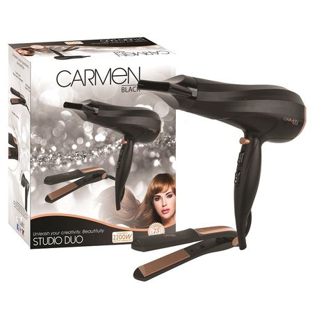 Carmen Studio Duo Ceramic Hair Dryer & Straightener Set Black Rose Gold