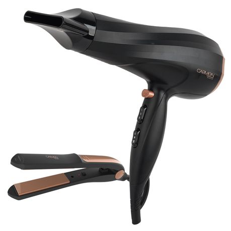 Carmen Studio Duo Ceramic Hair Dryer & Straightener Set Black Rose Gold