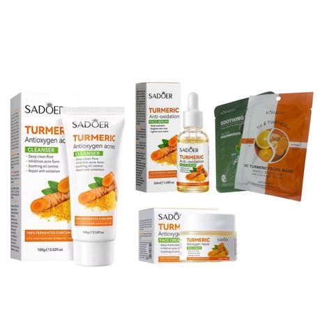 Turmeric Antioxygen Facial Set- Cleanser, Face Serum, Cream & Face Masks