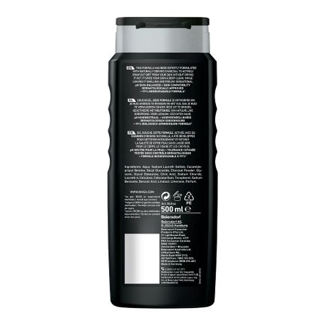 NIVEA MEN Active Clean 3in1 Shower Gel Wash with Active Charcoal, 500ml