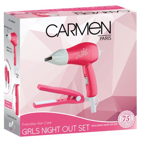 Carmen Ceramic Hair Straightener & Dryer Set - Pink, Travel Styling Kit