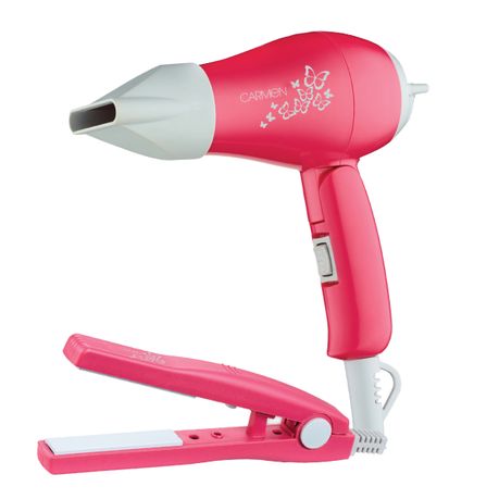 Carmen Ceramic Hair Straightener & Dryer Set - Pink, Travel Styling Kit