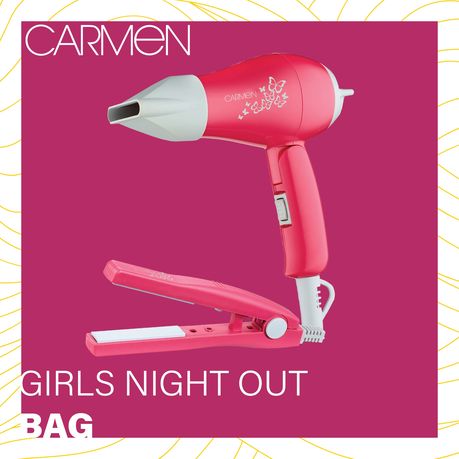 Carmen Ceramic Hair Straightener & Dryer Set - Pink, Travel Styling Kit