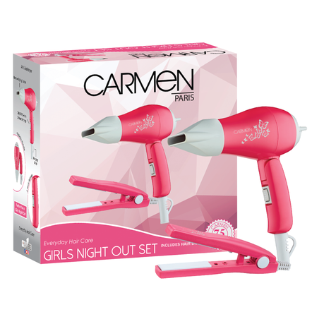 Carmen Ceramic Hair Straightener & Dryer Set - Pink, Travel Styling Kit