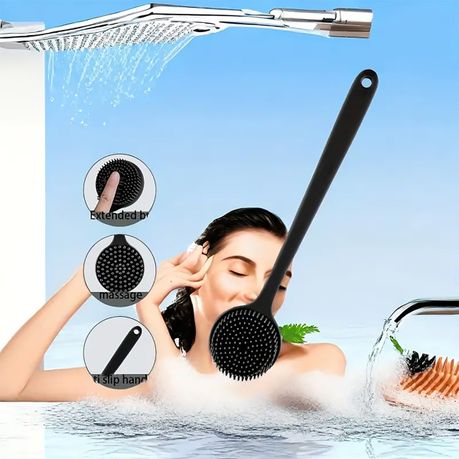 2PCS Silicone Body Bath Brush With Long Handle Back Scrubber for Shower