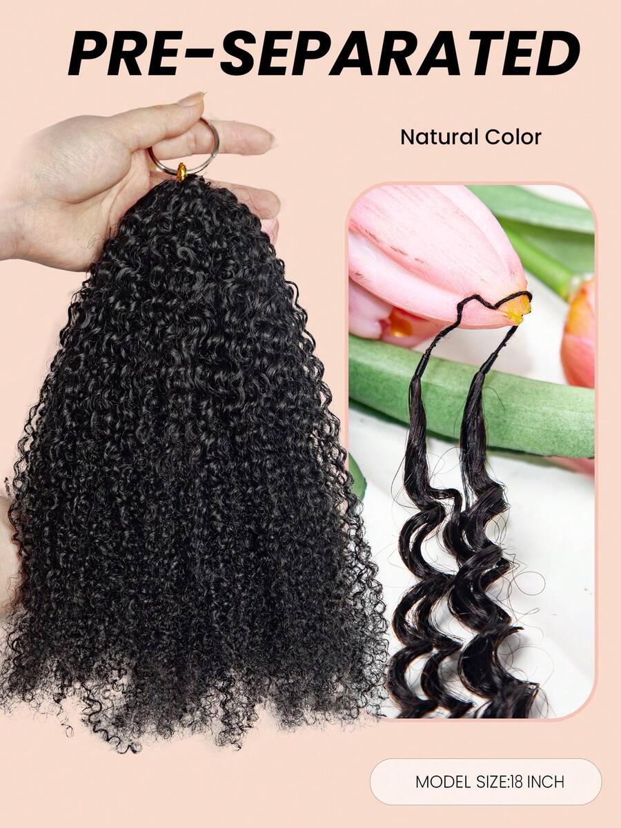 Boho Braids Tight Curly Lightweight Feather Crochet Human Hair Micro Twist Curly Crochet Human Hair Knotless Pre-Separated 100% Human Hair Pre-Looped Reusable Feather Crochet Hair Extensions