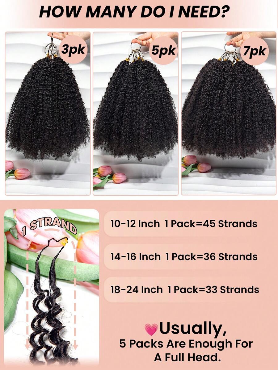 Boho Braids Tight Curly Lightweight Feather Crochet Human Hair Micro Twist Curly Crochet Human Hair Knotless Pre-Separated 100% Human Hair Pre-Looped Reusable Feather Crochet Hair Extensions