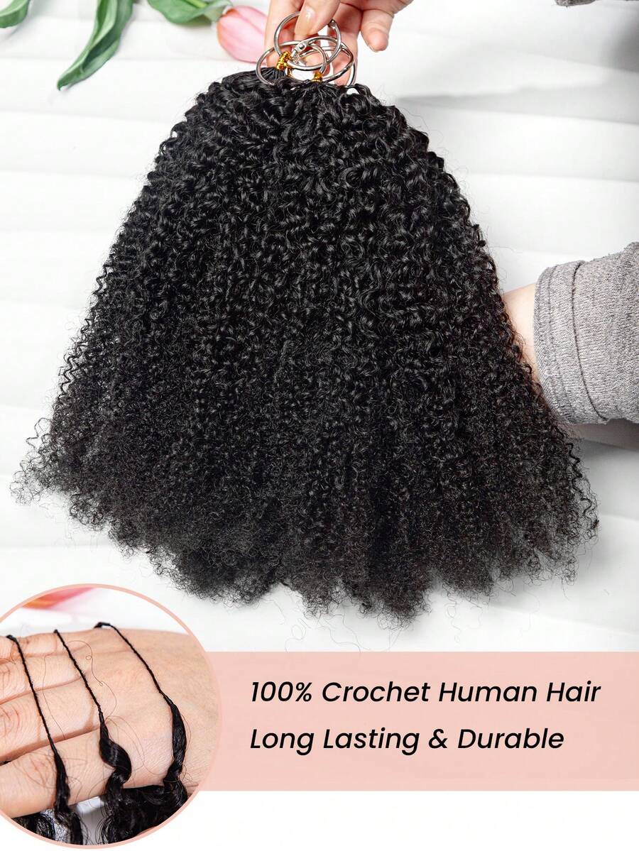 Boho Braids Tight Curly Lightweight Feather Crochet Human Hair Micro Twist Curly Crochet Human Hair Knotless Pre-Separated 100% Human Hair Pre-Looped Reusable Feather Crochet Hair Extensions