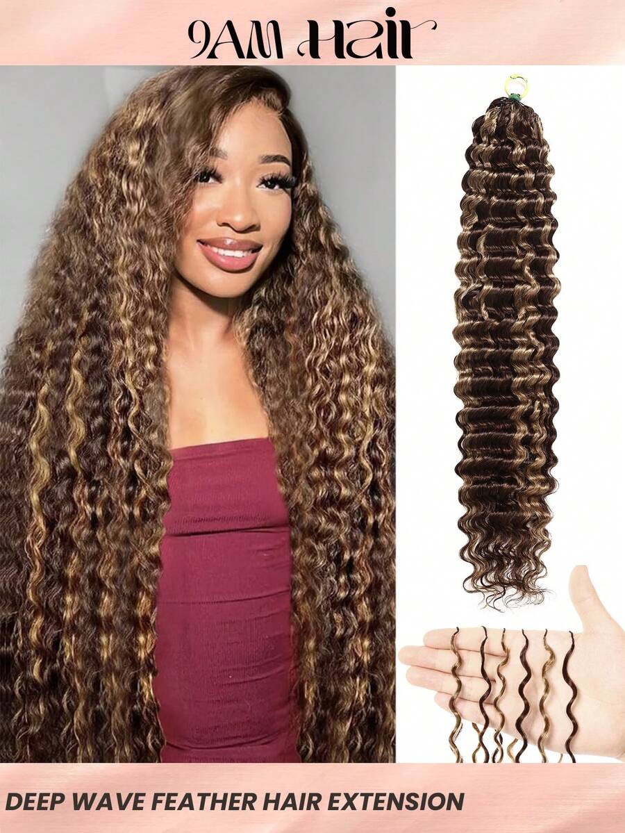 Boho Braids Feather Crochet Human Hair Highlight 4/27 Deep Wave Human Hair Extensions Pre Separated Knotless Handmade Crochet Hair For Braiding Pre Looped 16-22Inch