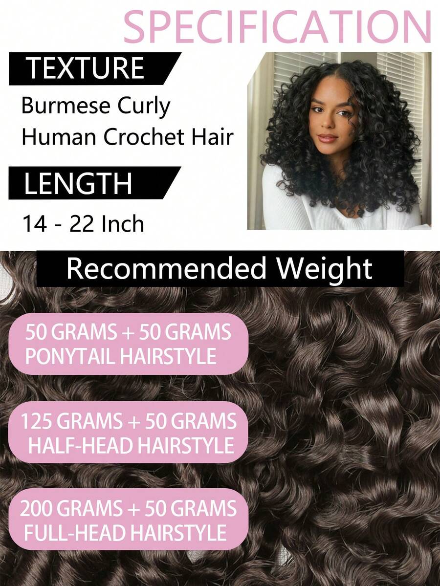 Boho Braids Miracle Knots Hair Human Crochet Hair Burmese Curly 18 Inch 125g Feather Crochet Human Hair For Women Pre-Separated Invisible Wet And Way Crochet Hair Extensions 2#