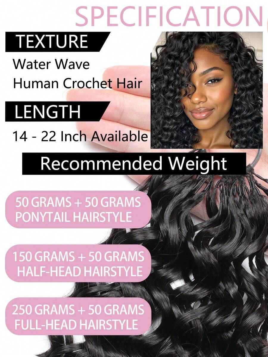 Boho Braids Miracle Knots Hair Human Crochet Hair Water Wave 18 Inch 150g Feather Crochet Human Hair For Women Pre-Separated Invisible Wet And Way Crochet Hair Extensions Natural Black