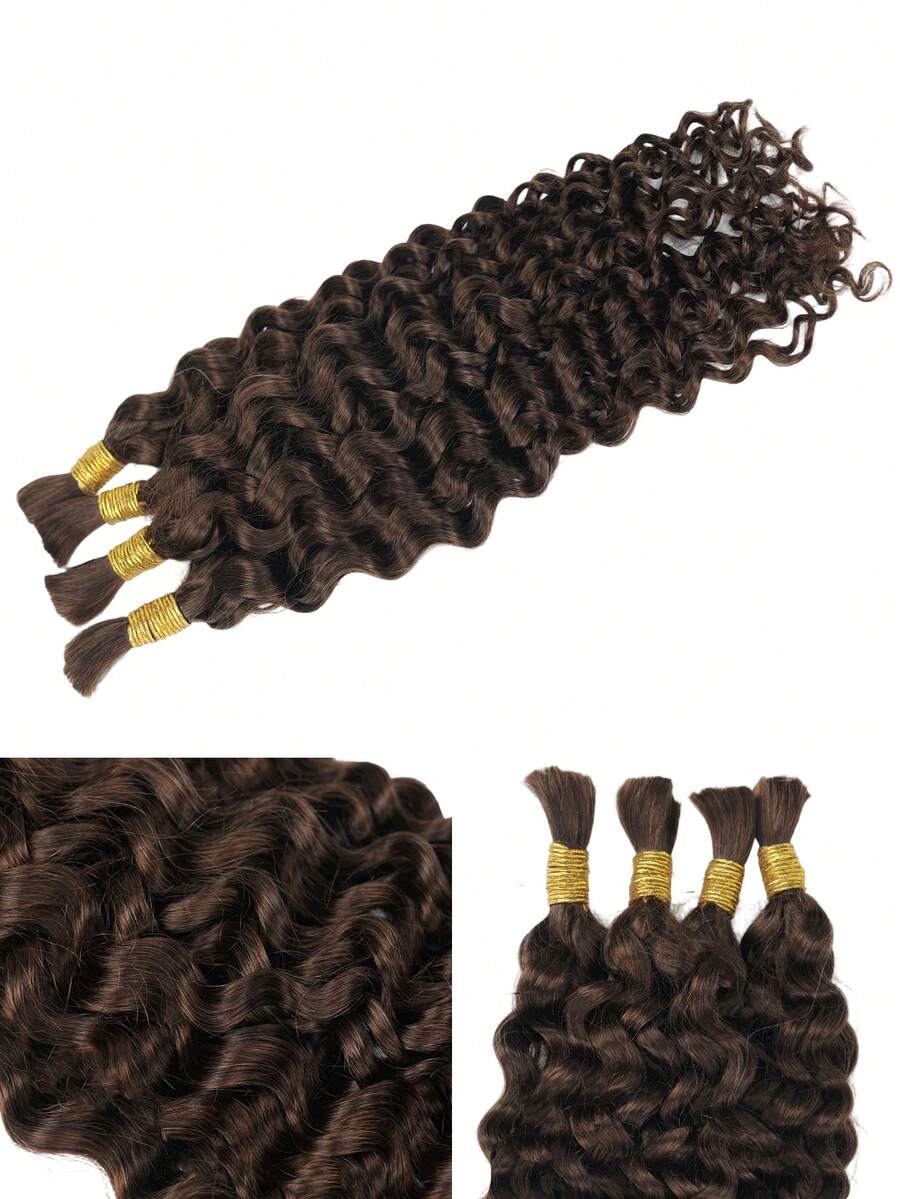 100% Human Braiding Hair For Boho Braids Water Wave Curly Human Hair Braiding Hair 4 Bundles/Pack 95g Full Head Brown Color Bulk Human Hair Extension For Knotless Braiding Wet Wavy No Weft Pre Separated Braiding Hair Human Hair Extensions For Women