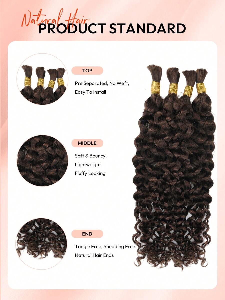100% Human Braiding Hair For Boho Braids Water Wave Curly Human Hair Braiding Hair 4 Bundles/Pack 95g Full Head Brown Color Bulk Human Hair Extension For Knotless Braiding Wet Wavy No Weft Pre Separated Braiding Hair Human Hair Extensions For Women