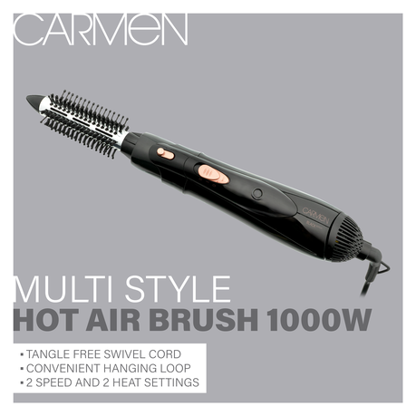 Carmen 1000W Multi Style Hot Airbrush Black Silver