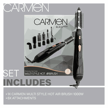 Carmen 1000W Multi Style Hot Airbrush Black Silver