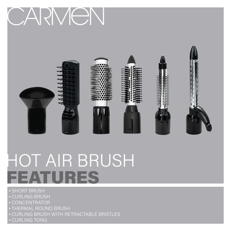 Carmen 1000W Multi Style Hot Airbrush Black Silver