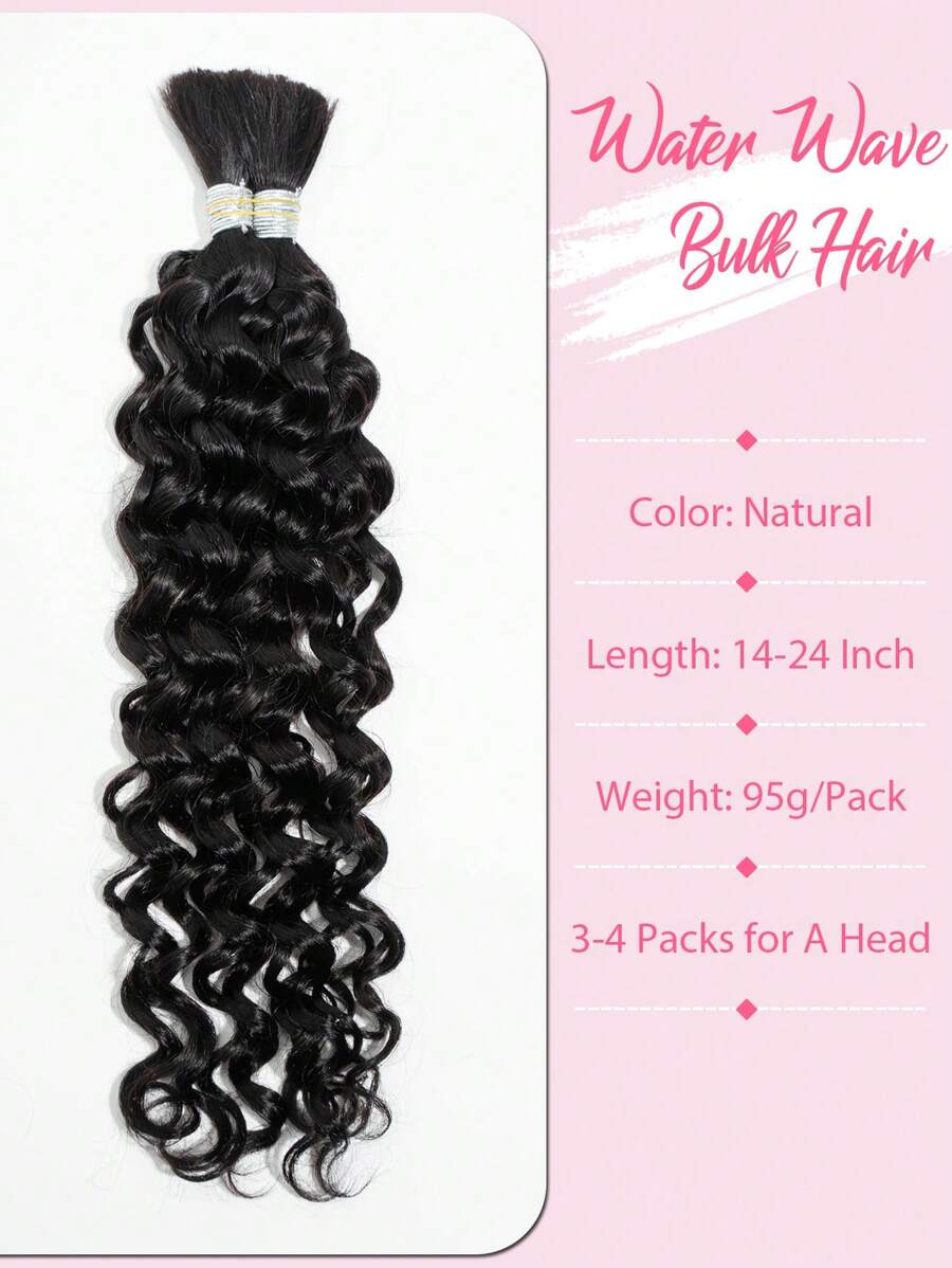 2 Pcs Water Wave Bulk Human Hair Extenstion Curly Wavy Braiding Hair For Goddess BOHO Braids Knotless Braids Natural Black Crochet Human Hair