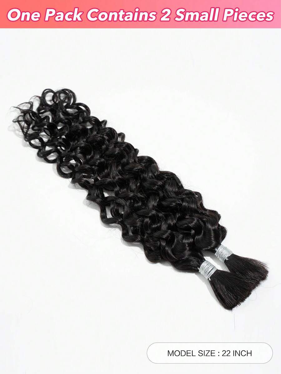 2 Pcs Water Wave Bulk Human Hair Extenstion Curly Wavy Braiding Hair For Goddess BOHO Braids Knotless Braids Natural Black Crochet Human Hair