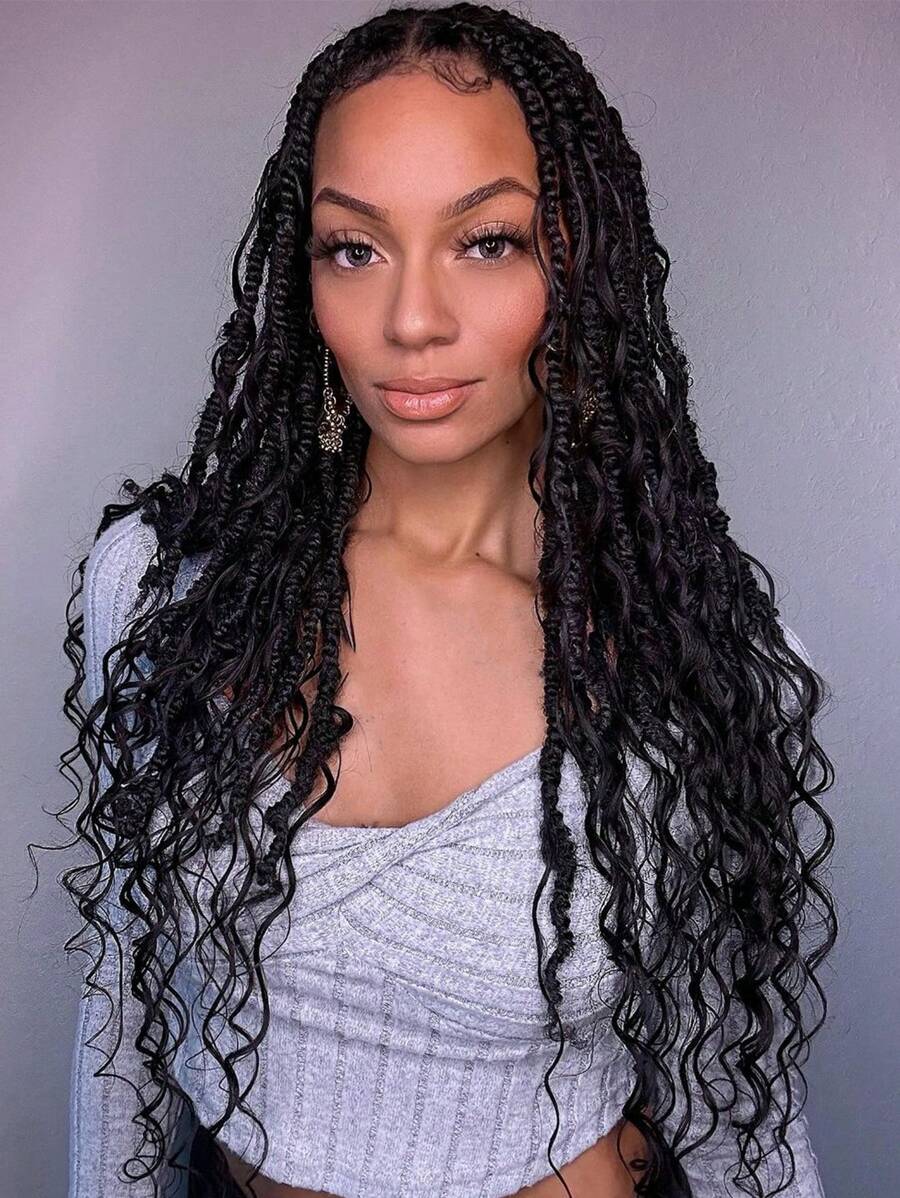 2 Pcs Water Wave Bulk Human Hair Extenstion Curly Wavy Braiding Hair For Goddess BOHO Braids Knotless Braids Natural Black Crochet Human Hair