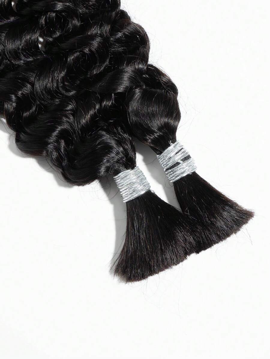 2 Pcs Water Wave Bulk Human Hair Extenstion Curly Wavy Braiding Hair For Goddess BOHO Braids Knotless Braids Natural Black Crochet Human Hair