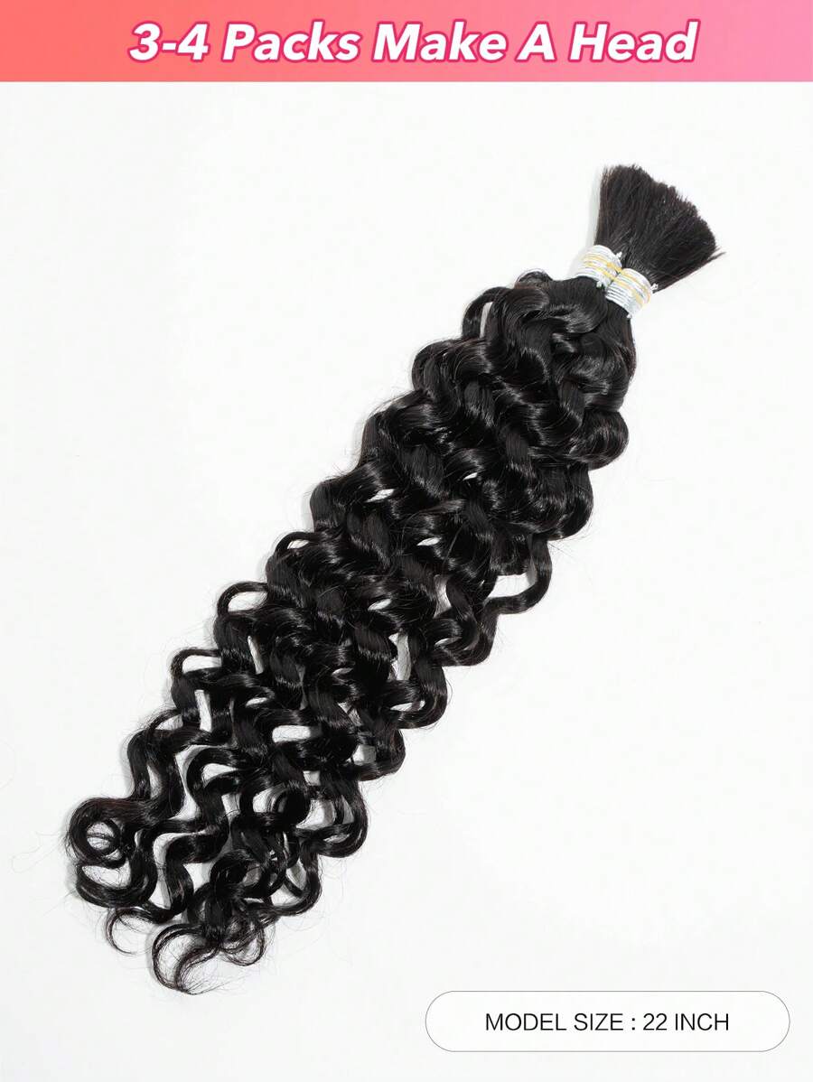 2 Pcs Water Wave Bulk Human Hair Extenstion Curly Wavy Braiding Hair For Goddess BOHO Braids Knotless Braids Natural Black Crochet Human Hair