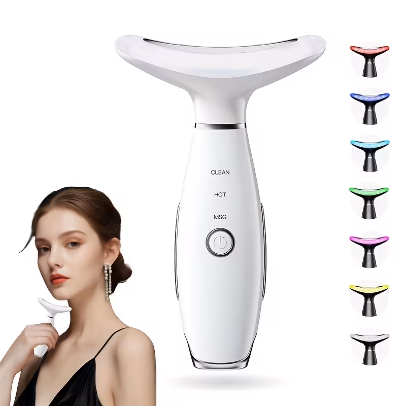 7 color led heated face neck vibration massage rechargeable