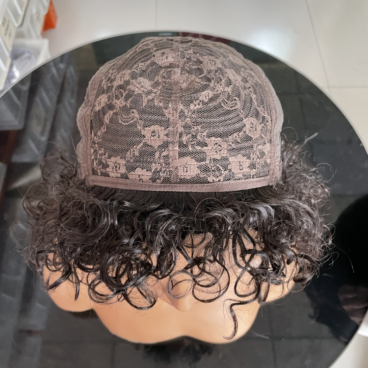 Throw on & Go Natural Black Pixie Cut Wig Short Bouncy Curls with Bangs Glueless Wig 100% Human Hair