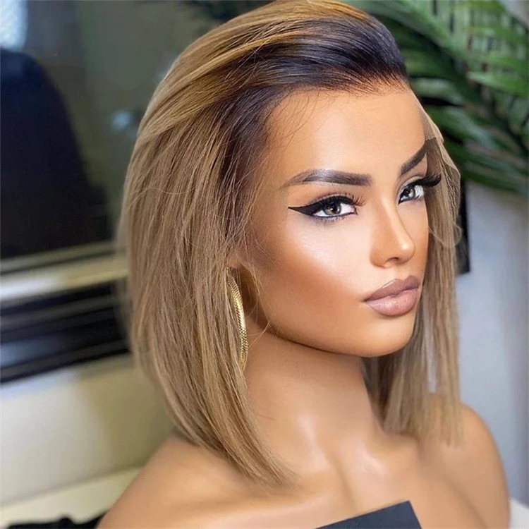 Ombre Cuticle Aligned Hair Wig Double Drawn Straight Bob Wig 5x5 HD Closure 100% Human Hair Lace Front Wigs for Women