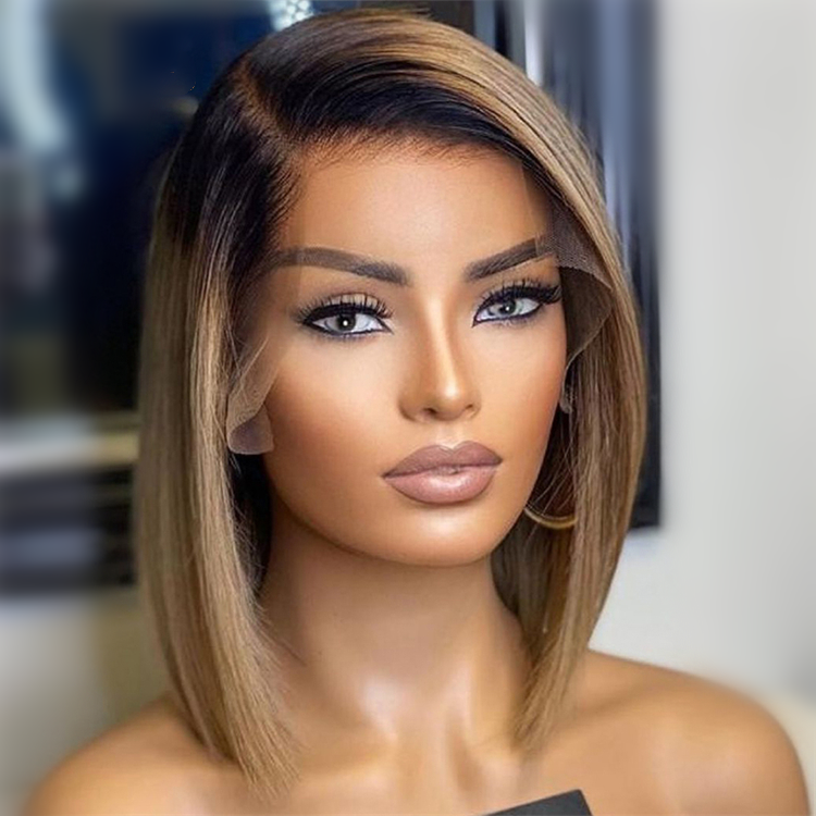Ombre Cuticle Aligned Hair Wig Double Drawn Straight Bob Wig 5x5 HD Closure 100% Human Hair Lace Front Wigs for Women