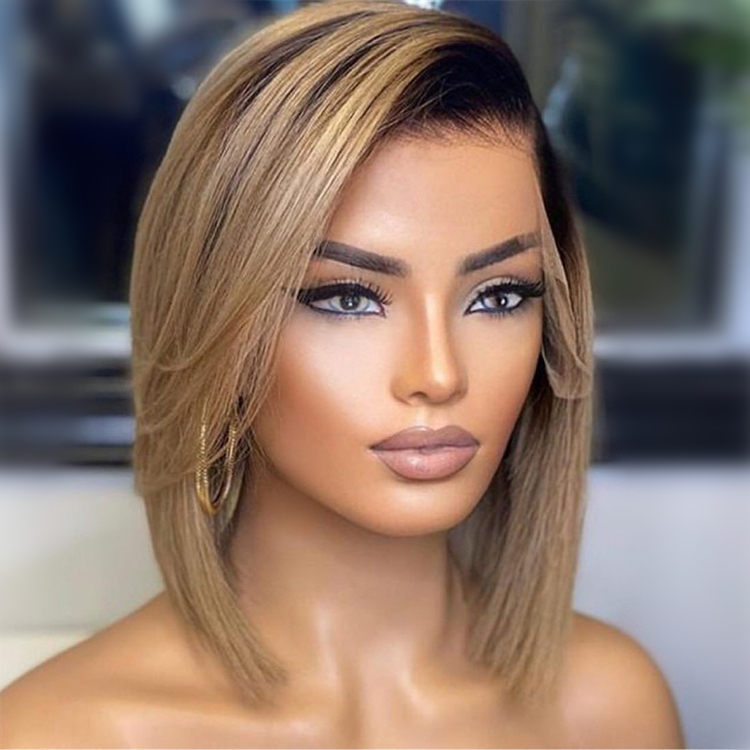 Ombre Cuticle Aligned Hair Wig Double Drawn Straight Bob Wig 5x5 HD Closure 100% Human Hair Lace Front Wigs for Women