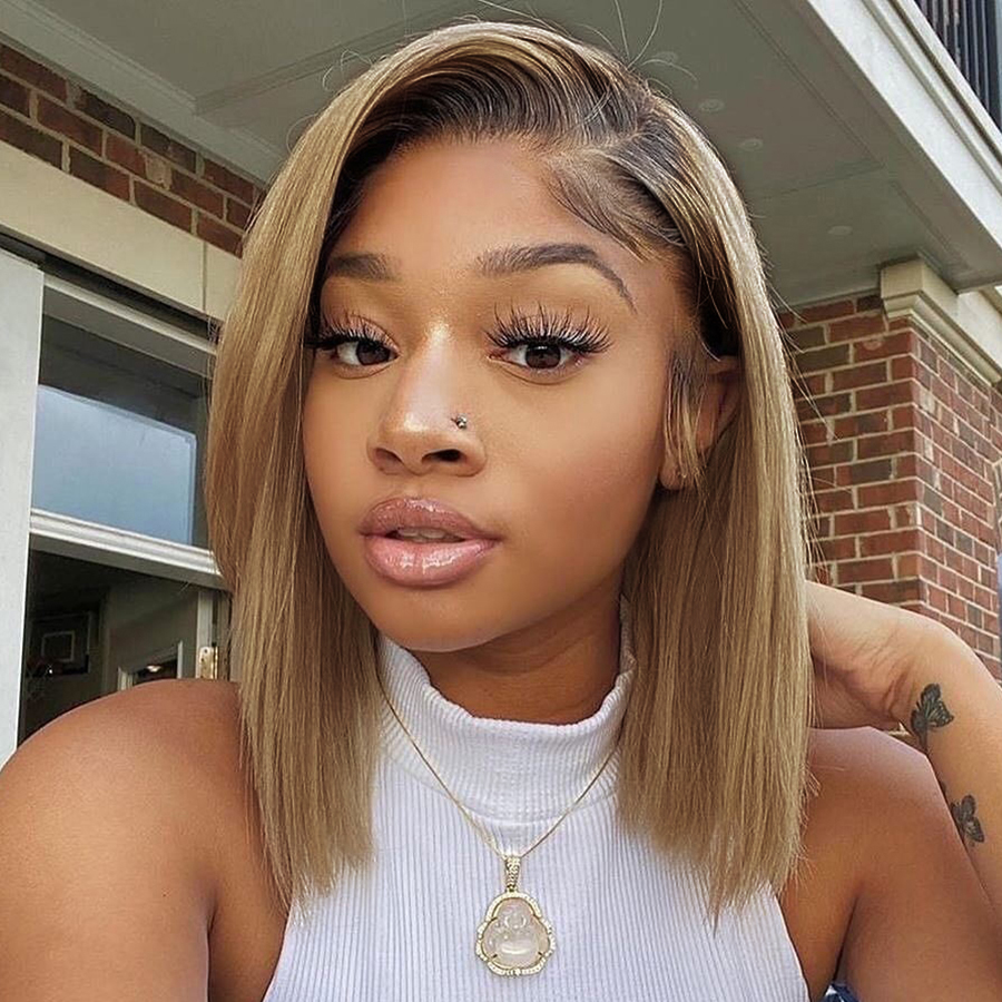 Ombre Cuticle Aligned Hair Wig Double Drawn Straight Bob Wig 5x5 HD Closure 100% Human Hair Lace Front Wigs for Women