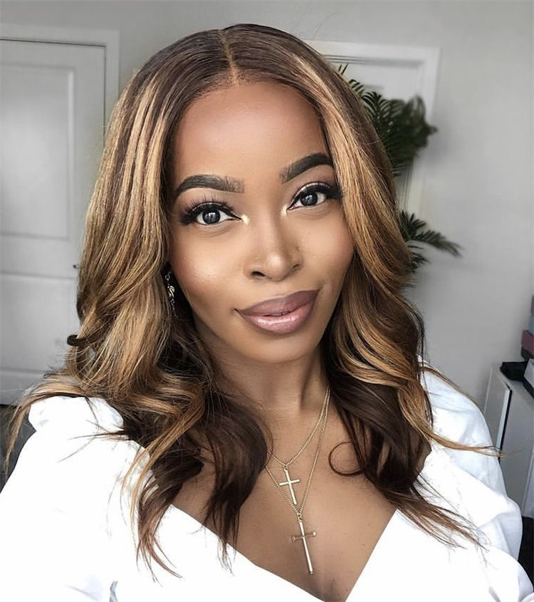 Highlight HD Wigs Human Hair Lace Front Shoulder Length Piano Color Curly Wavy Bob Wig Highlight Body Wave Bob Wigs for Women