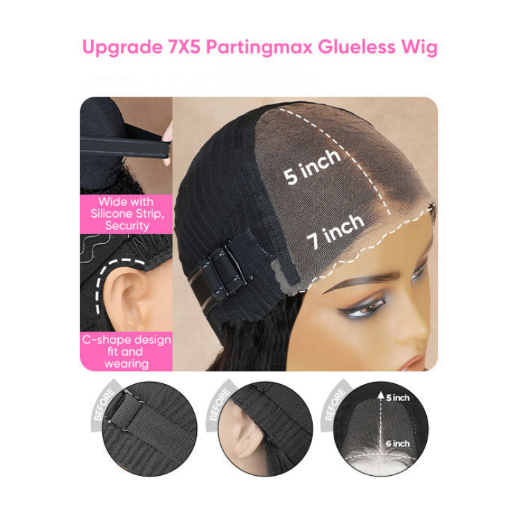 100 Human Hair Pre Cut 7x5 Transparent for Lace Wavy Layer Cut Glueless Wig with Curtain Bangs 9x6 for Black Women