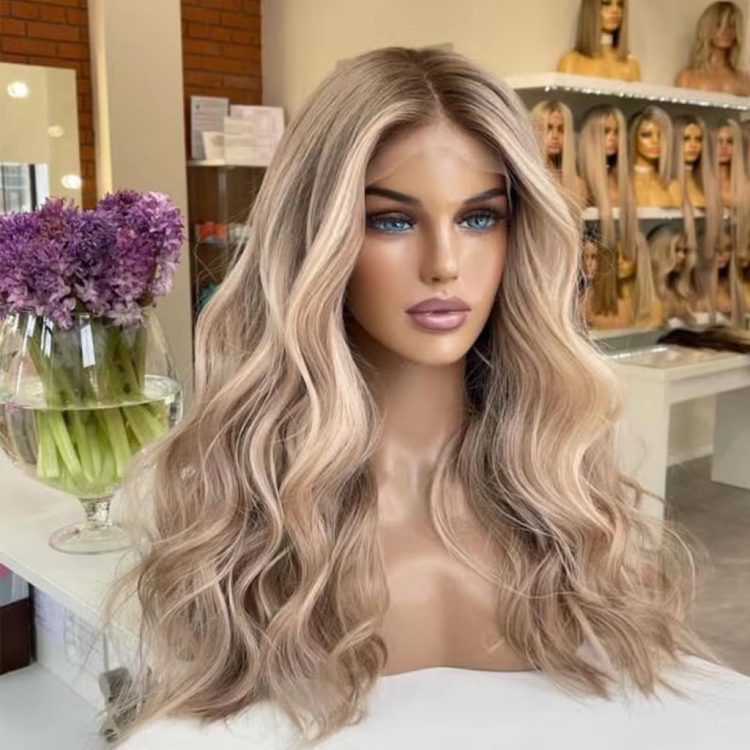 Ash Blonde Highlight Short Bob Wavy Vietnamese Remy Human Hair HD Transparent Lace Front Glueless Lace Wig 1 Piece
