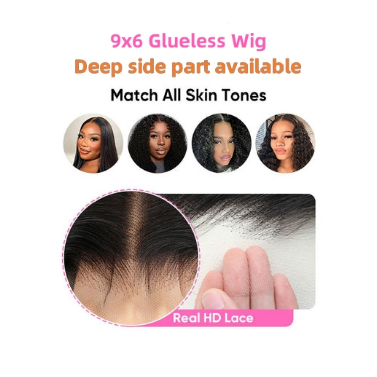 Wholesale Pre Cut 9x6 Lace Wavy Layer Cut Glueless Wig With Curtain Bangs 7X5 Human Hair Wig for Black Women