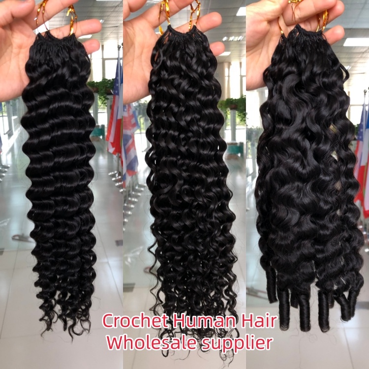 Pre-separated Deep Water Wave Feather Crochet Human Hair Extensions Knotless Burmese Curly Bulk Hair Wholesale for Braiding