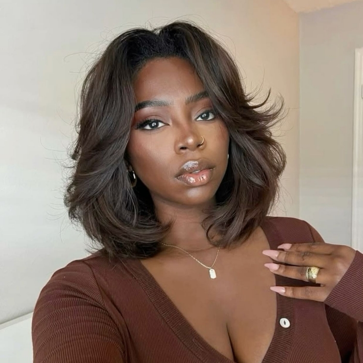 Short Bouncy Bob Wig Human Hair Remy Cambodian Body Wave Lace Front Wigs Women Glueless HD for 180% Density 1 Piece