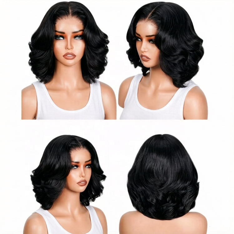 Short Bouncy Bob Wig Human Hair Remy Cambodian Body Wave Lace Front Wigs Women Glueless HD for 180% Density 1 Piece
