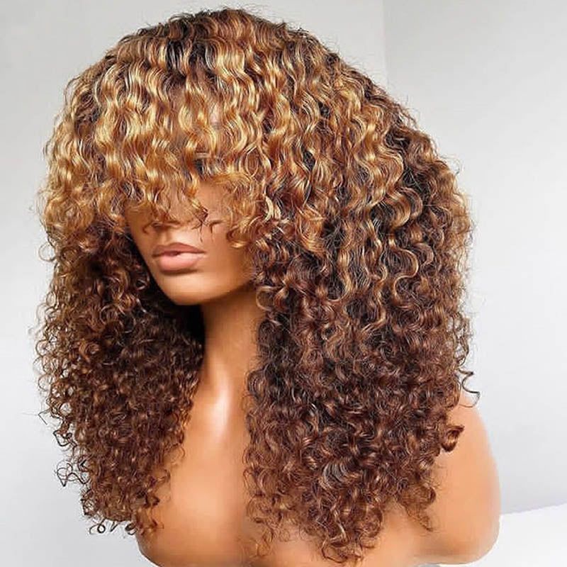 Afro Kinky Curly Wigs with Bangs Virgin Human Hair Glueless hd Lace Human Hair Pre Plucked Deep Curly Human Hair Lace Wigs